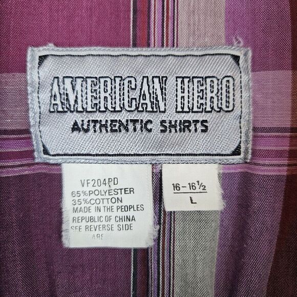 American Hero Pink Windowpane Plaid Pearl Snap Large Long Sleeve Western Shirt - Picture 7 of 14